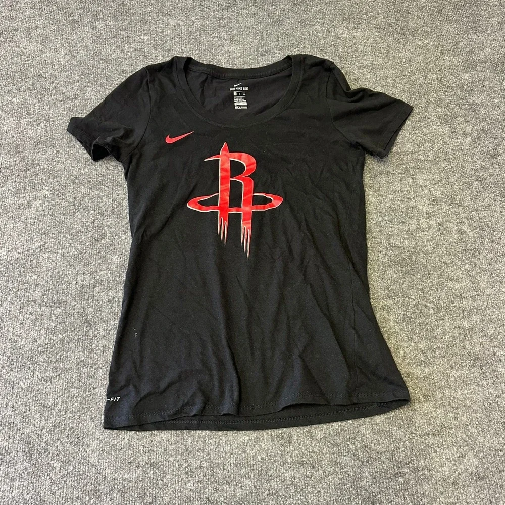 Nike T-Shirt Womens Size S Black Houston Rockets Dri-Fit Athletic Short Sleeve